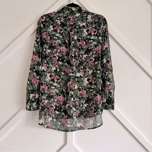 I Heart Ronson Floral Print Size XS Sheer Button Down Charlotte Ronson
